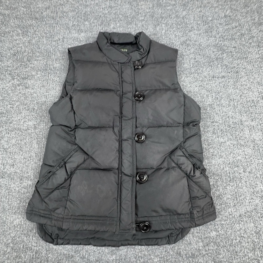 J.Crew Quilted Vest Womens Small Black Puffer Button‎ Front Pockets Warm Winter